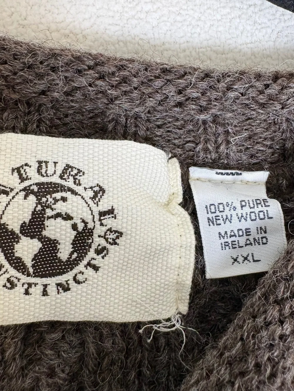 Natural Instincts 100% Pure Wool Brown Cable Knit Sweater XXL Made in Ireland